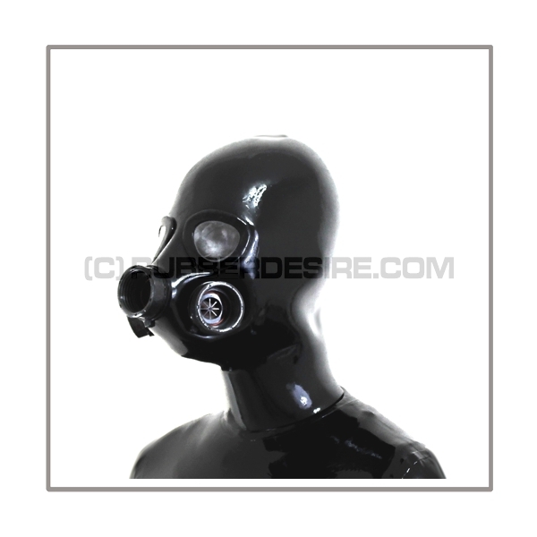 Deluxe heavyrubber gasmask-zipperhood-system with neckrespirator-rubbersmell-bag-set and 2 rebreathing bags